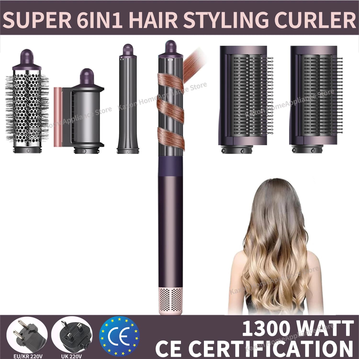 220V Hair Curler 6In1 Multi Hair Styler Curling Iron Hot Air Brush 20/30mm Auto-Curling Barrel Soft Straightening Brush HairDrye