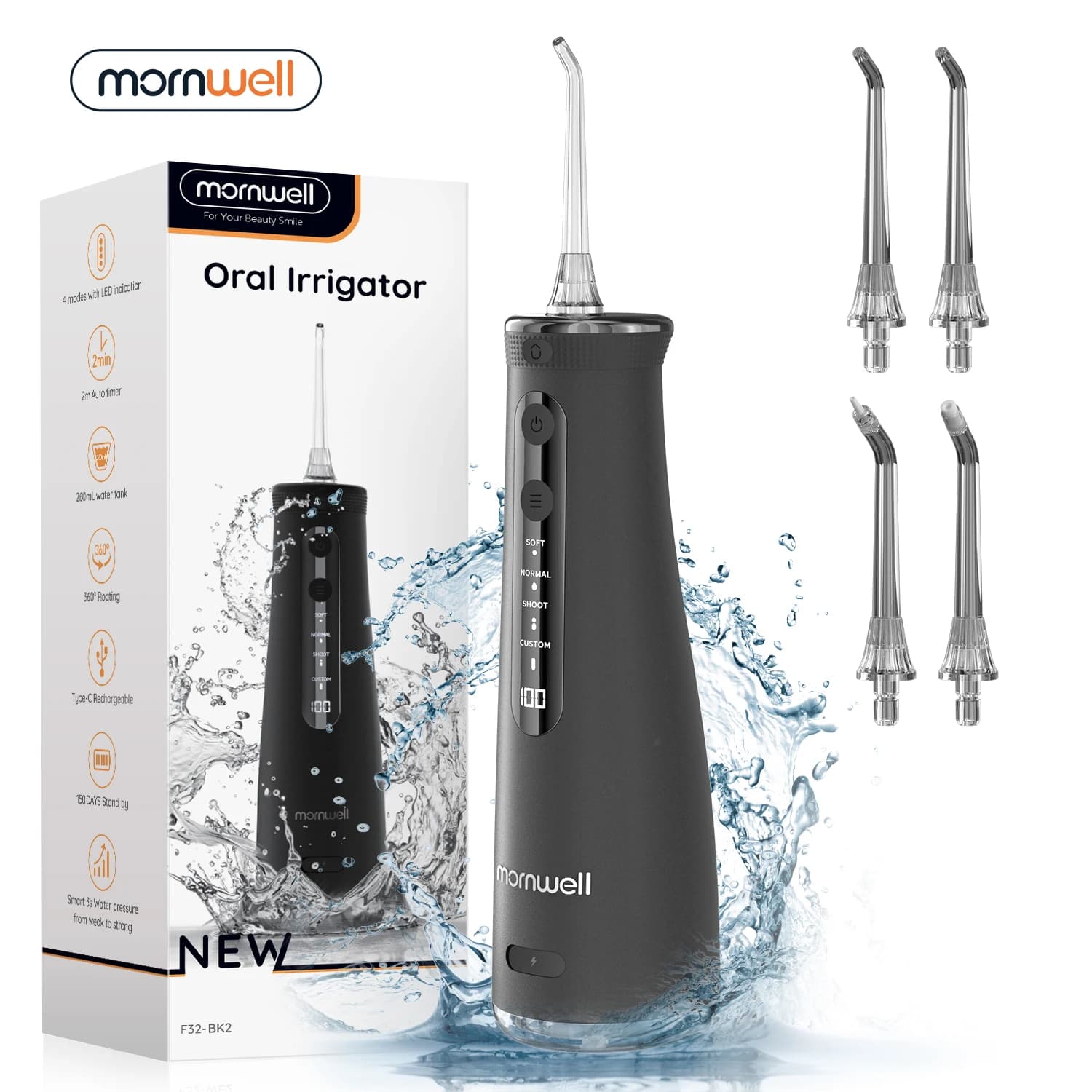 Mornwell F32 Water Floss Oral Teeth Whitening Home Appliance Sonic Water Flosser 260ML Tank Teeth Cleaner Oral Water Jet