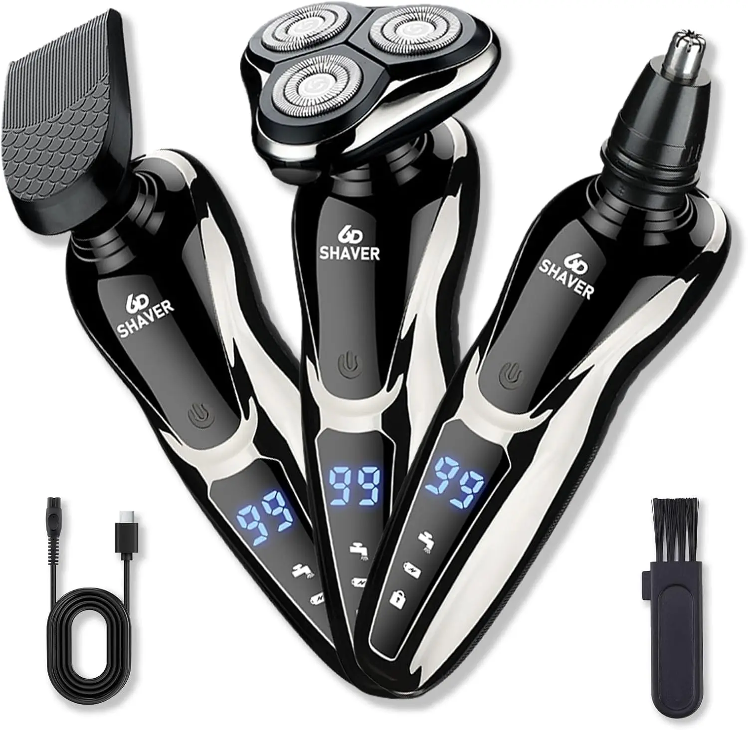 Rechargeable Electric Shaver for Men All in One Trimmer Set with Nose Trimmer Sideburns Trimmer Face Cleaning Brush