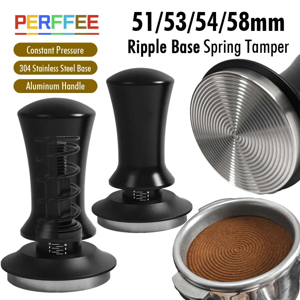 Coffee Tamper 58mm 54mm 51mm Ripple Base Leveling Constant Pressure Calibrated Spring Loaded Barista Tools Espresso Accessories