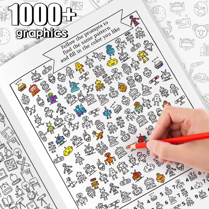 Fun visual books for children to find hidden items and color them in to enhance their attention and observation skills