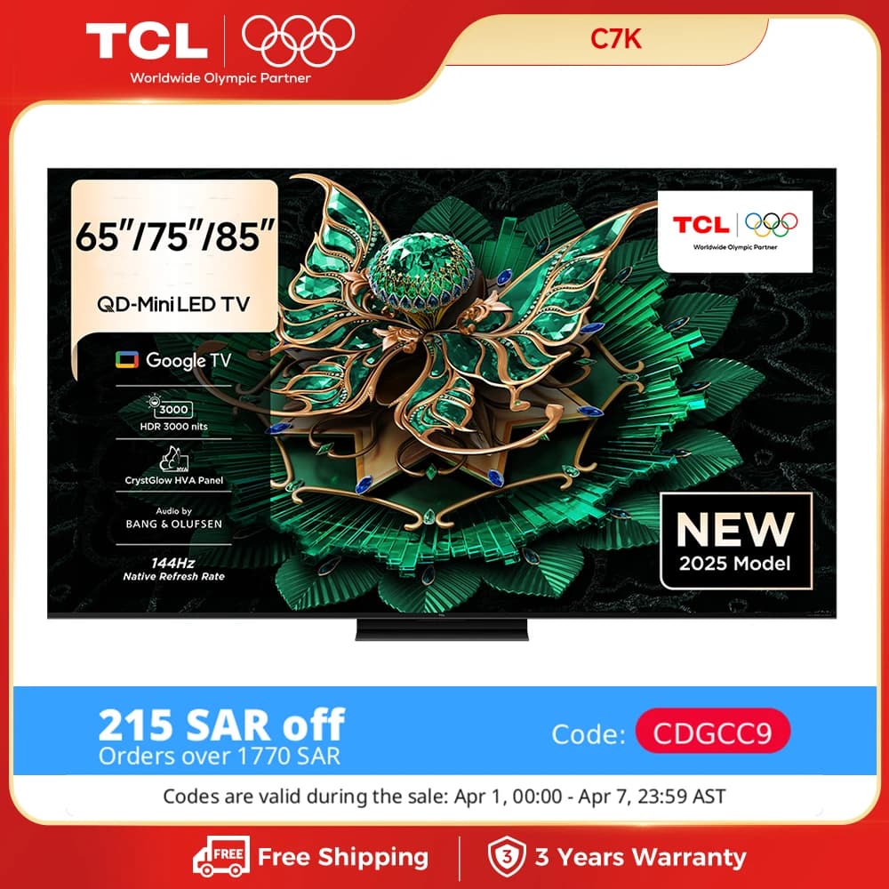 TCL C7K/Q7C 65''/75''/85'' QD-Mini LED Precise Dimming Series Up to 2048 Zones 144Hz Native Refresh Rate Audio by Bang & Olufsen