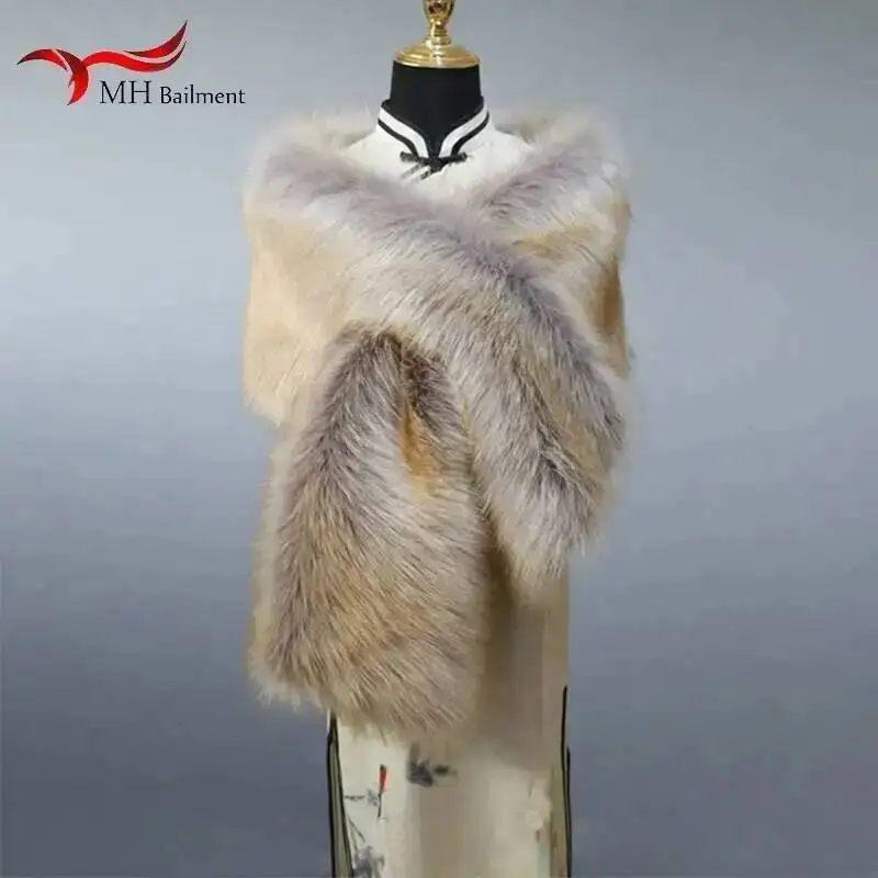 32 Colors 165*30cm Women Luxury Warm Faux Fox Fur Shawl Winter Ladies Plush Scarf Wraps Cloak Coat Wedding Long Cape Scarves