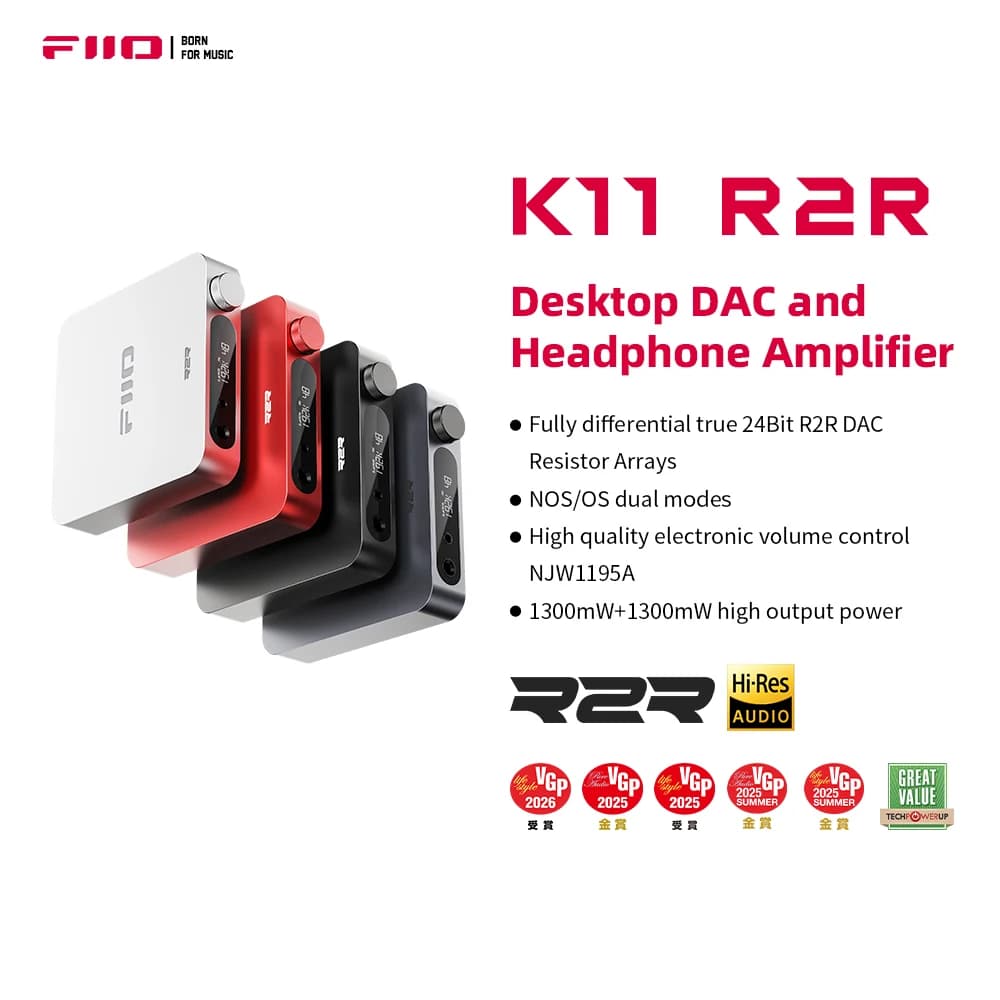FiiO K11 R2R DAC and Headphone Amplifier for Home Audio or PC, 6.35mm and Balanced 4.4mm, RCA, Coaxial, Optical, 384kHz/24Bit