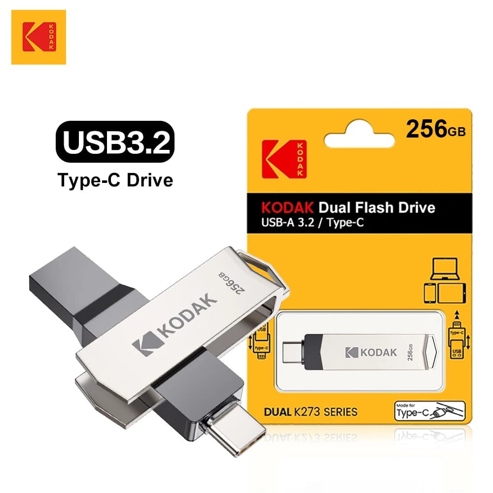 KODAK USB3.2 Type C Flash Drive 256GB 128GB 32GB Pendrive High Speed Dual Memory Stick For Smartphone Laptop