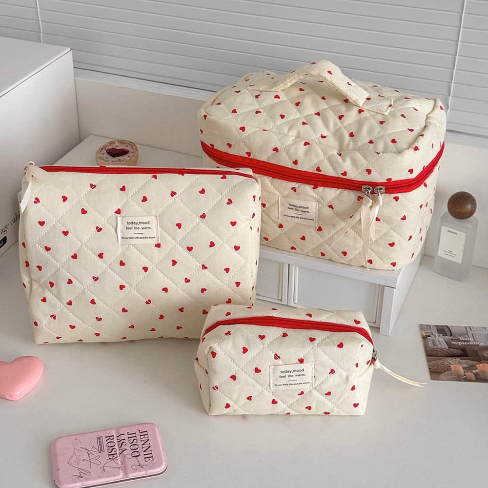 Fashion Ins Heart Women Quilting Makeup Bag Large