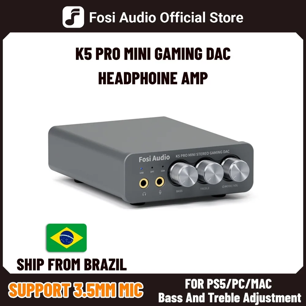 Fosi Audio K5 PRO Gaming USB DAC With Microphone Headphone Amplifier Desktop Mini Audio DAC Amp For PS5 PC