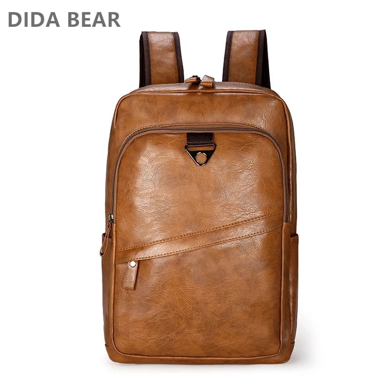 Men Backpack PU Leather Bagpack Large Laptop Backp
