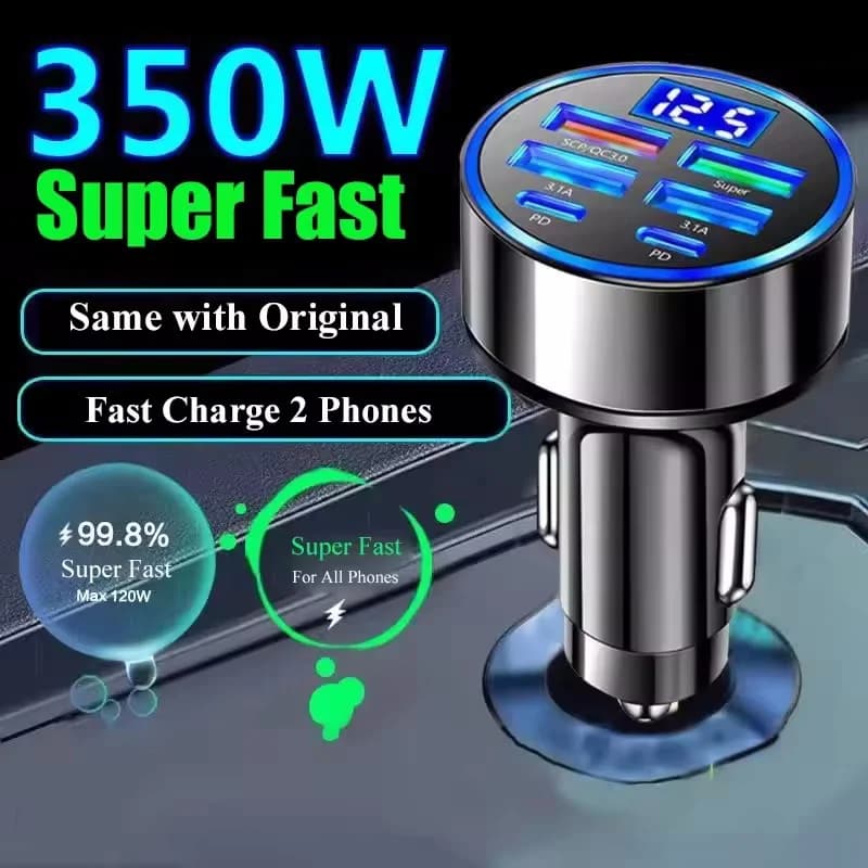 350W USB Car Charger PD QC3.0 USB C Car Phone Charger Type C Adapter for iPhone Samsung Huawei Xiaomi Quick Charge