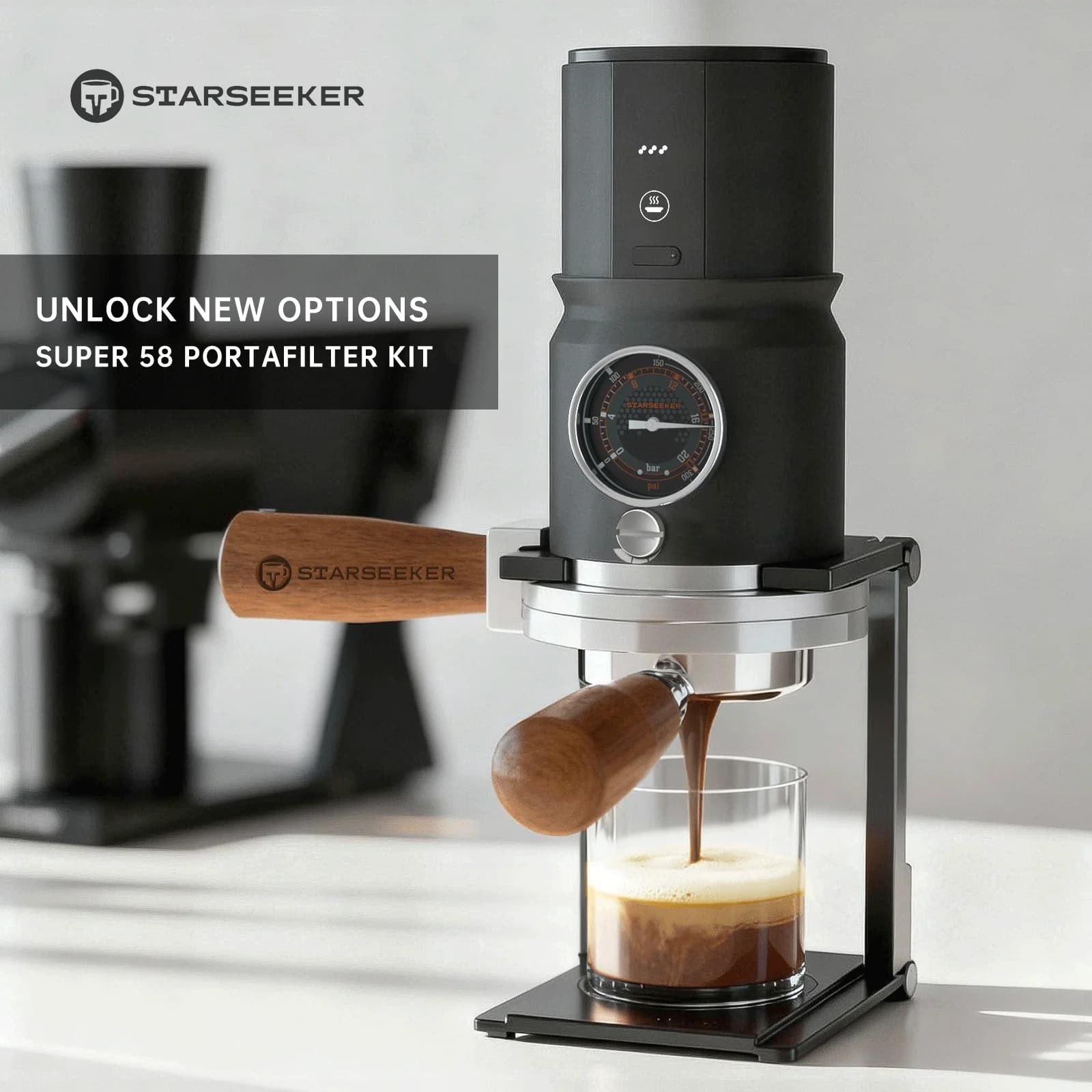 STARSEEKER 2 Ears 58mm Espresso Bottomless Portafilter With Super58 Kit Include Draining Mat Bag