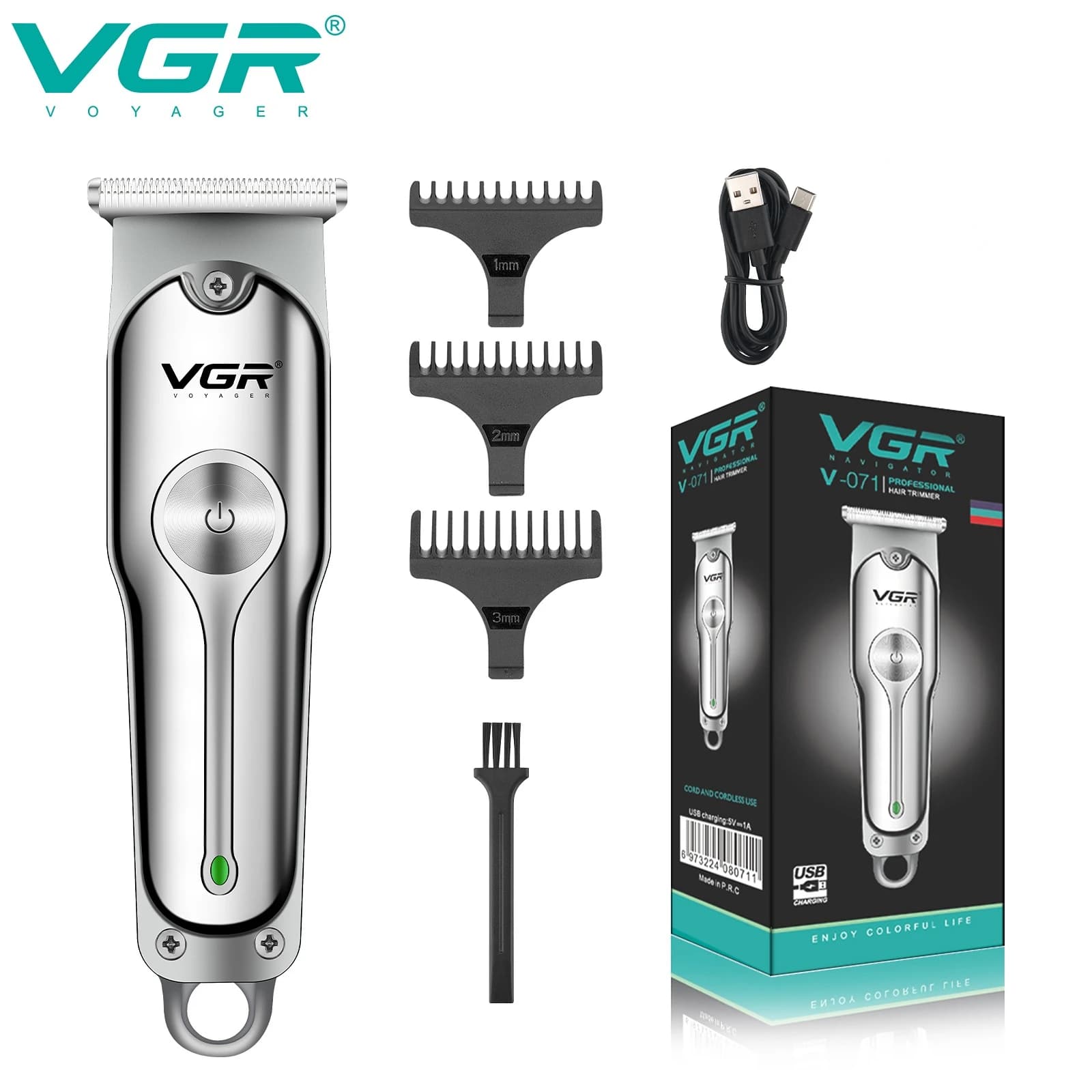 VGR Hair Cutting Machine Cordless Hair Trimmer Professional Hair Clipper Electric Haircut Machine T-Blade Clipper for Men V-071