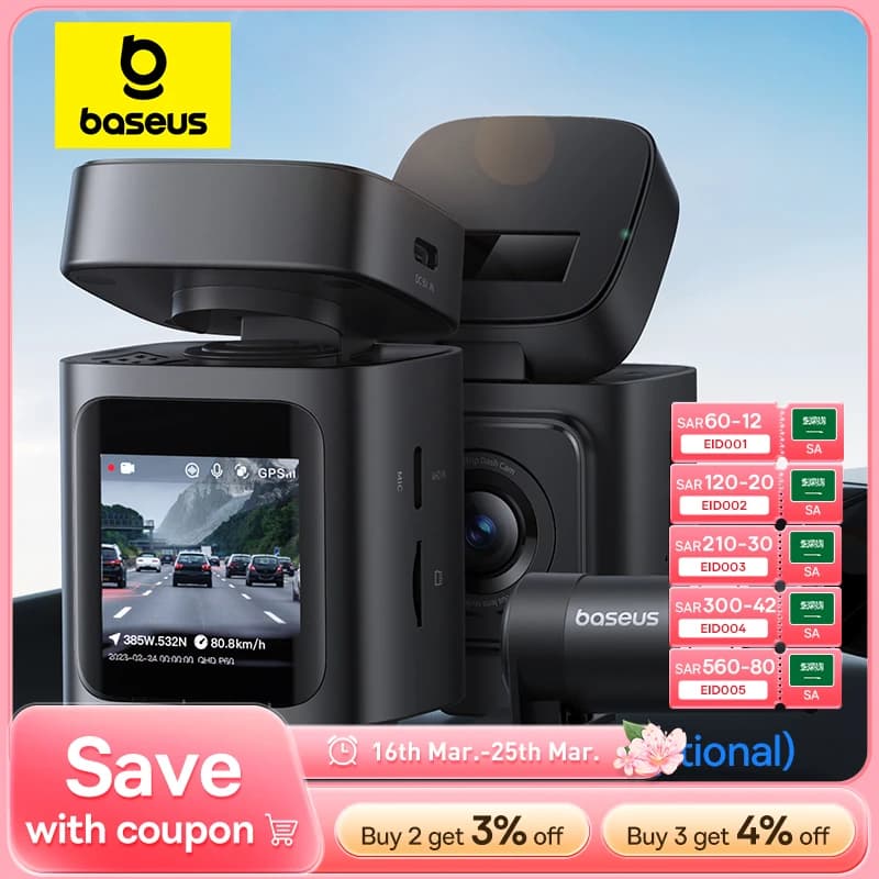 Baseus 3K Dash Cam VD1 Front and Rear Cam HD Built-in GPS Galileo Supercapacitor Car DVR Car Camera Recorder Support 24H Parking