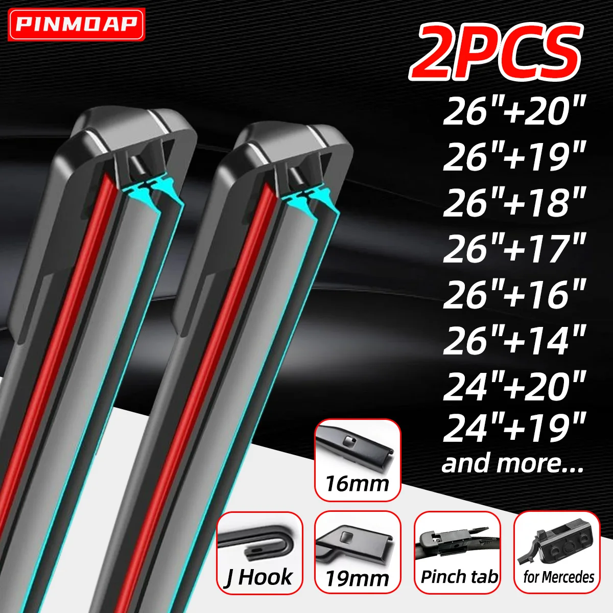 2PCS Universal Wiper Blades Front Windshield Wiper