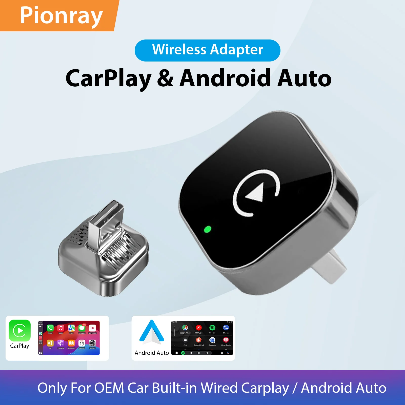 2026 Pionray 2 in 1 Wireless CarPlay Adapter&Android Auto Wireless Adapter, 5Ghz WiFi Type-C/USB Plug Play CarPlay Wireless