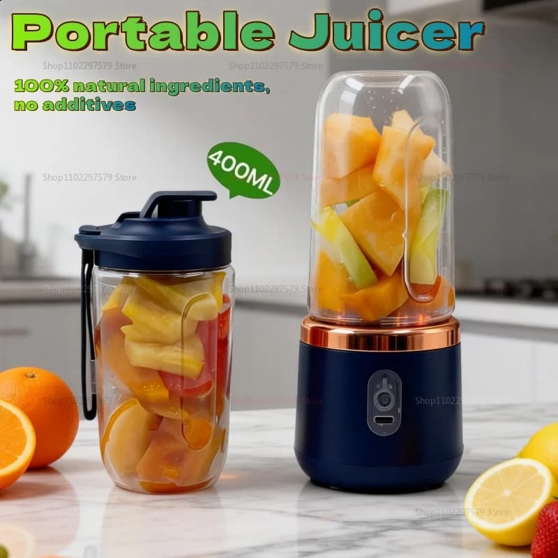 Double Cup Portable Blender USB Juicer Fruit Mixer for Smoothies Milkshakes and Juices Compact Food Processor Orange Juicer