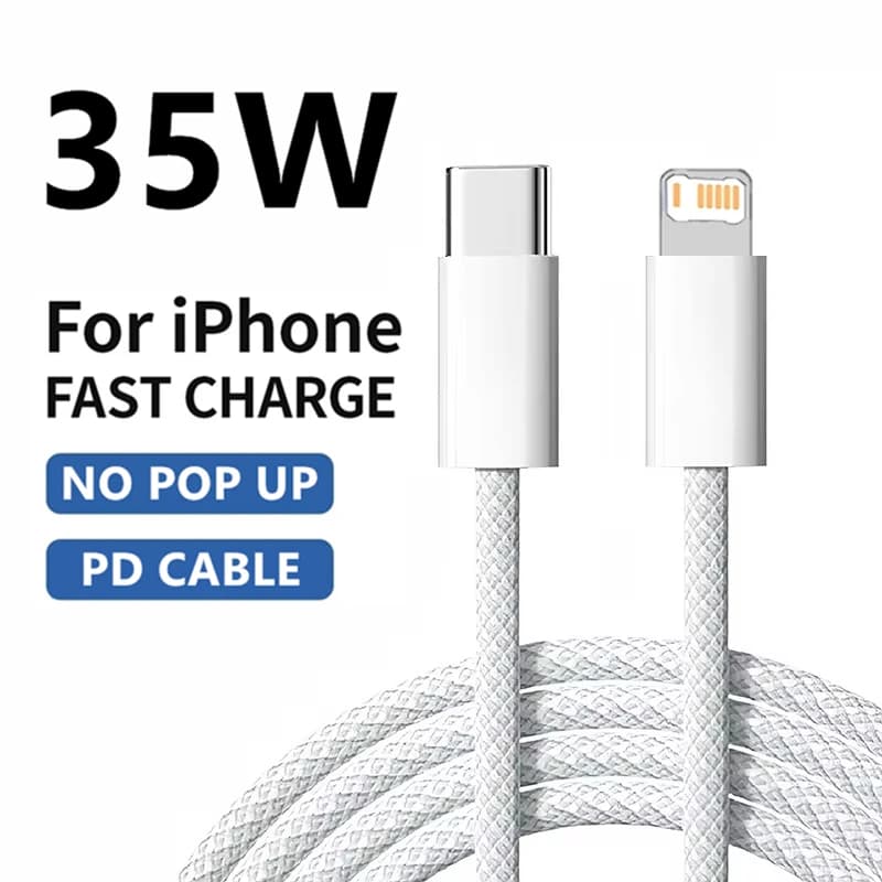 Braided 35W Fast Charge PD Cable For iPhone 13 14 Pro Max 11 12 mini X XR XS Max 7 8 Plus Quick Charging USB-C Data Cables 1m 2m
