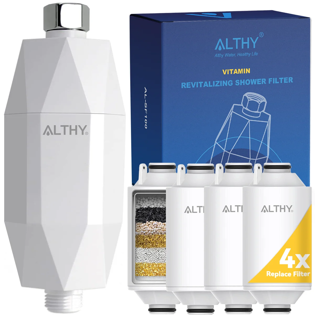ALTHY Vitamin C Revitalizing Shower Water Filter - Reduces Chlorine Heavy Metal - Improves Dry Itchy Skin, Hair Dandruff, Eczema