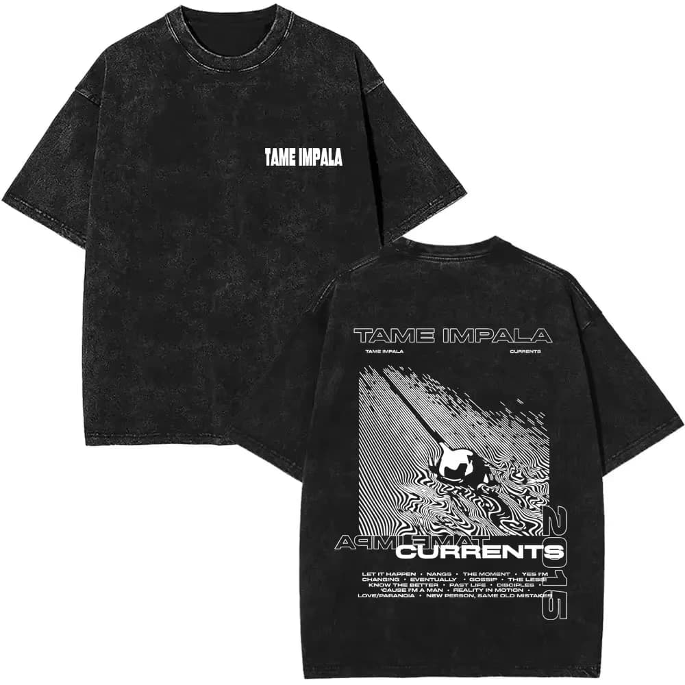 2025 Washed Vintage Tame Impala Graphic Print T-shirts Men's Clothing Pop Rock Band T-shirt Men Women Fashion Retro T Shirt