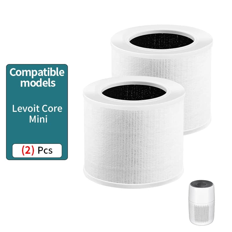 LEVOIT Core Mini Air Purifier Replacement Filter, 3-in-1, High-Efficiency Activated Carbon, Core Mini-RF,2 Pack,White