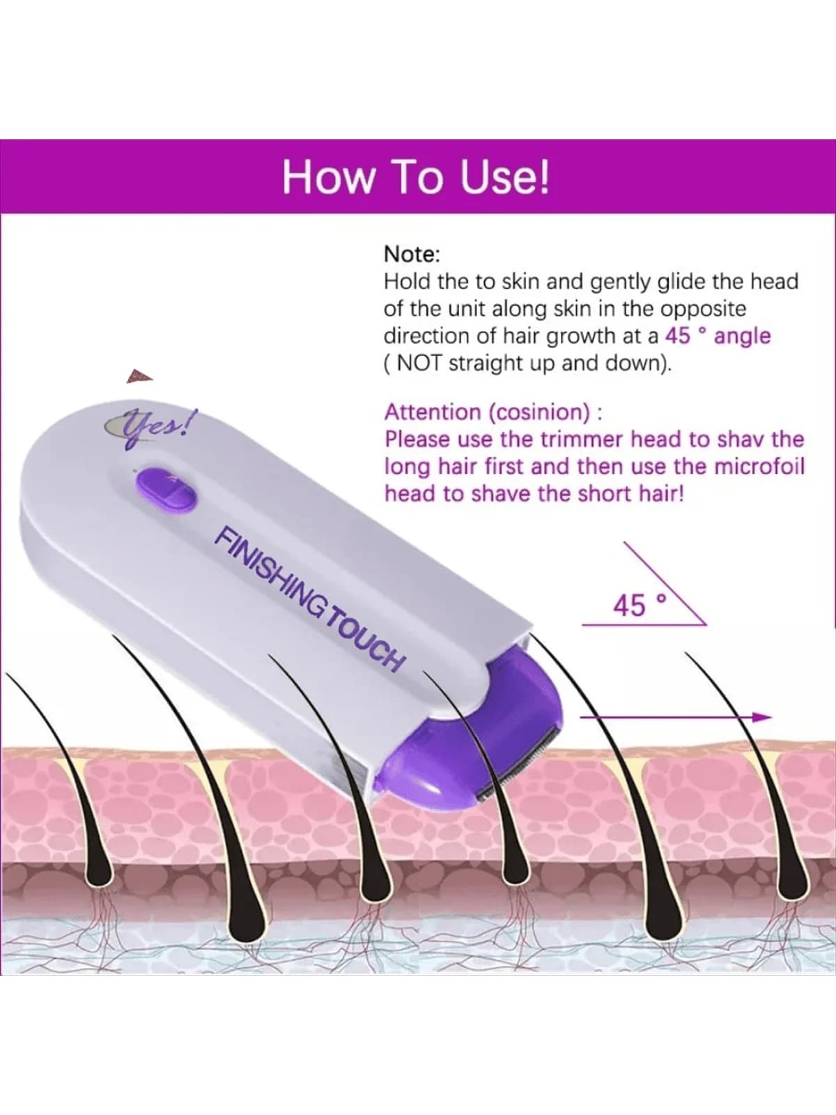 Professional female facial, leg, bikini, hand, body, electric shaver, hair removal device