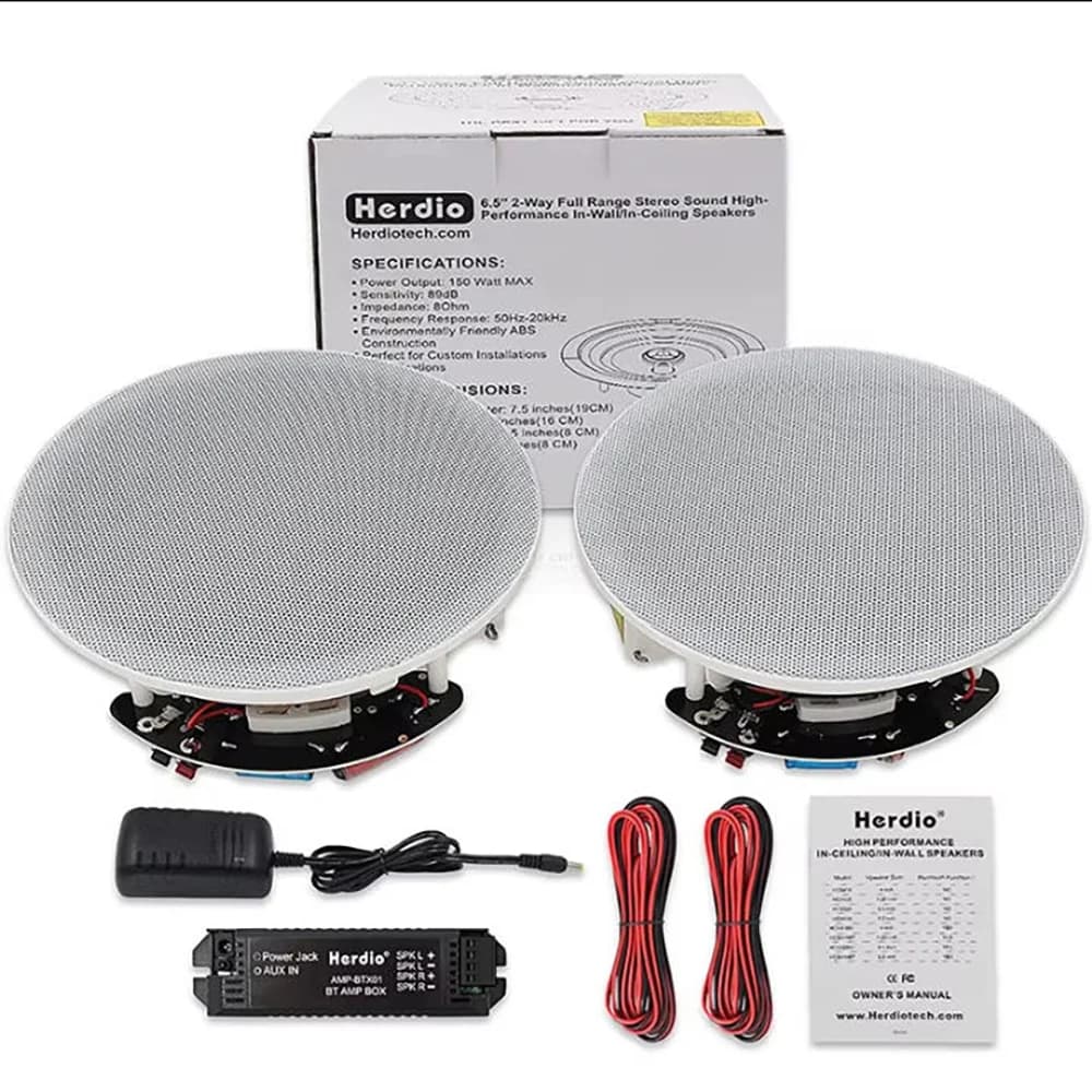 Herdio 6.5 Inch Home Audio 300W Ceiling Bluetooth Speaker Home Recessed Speaker System For Indoor Kitchen Bedroom Bathroom 2PCS