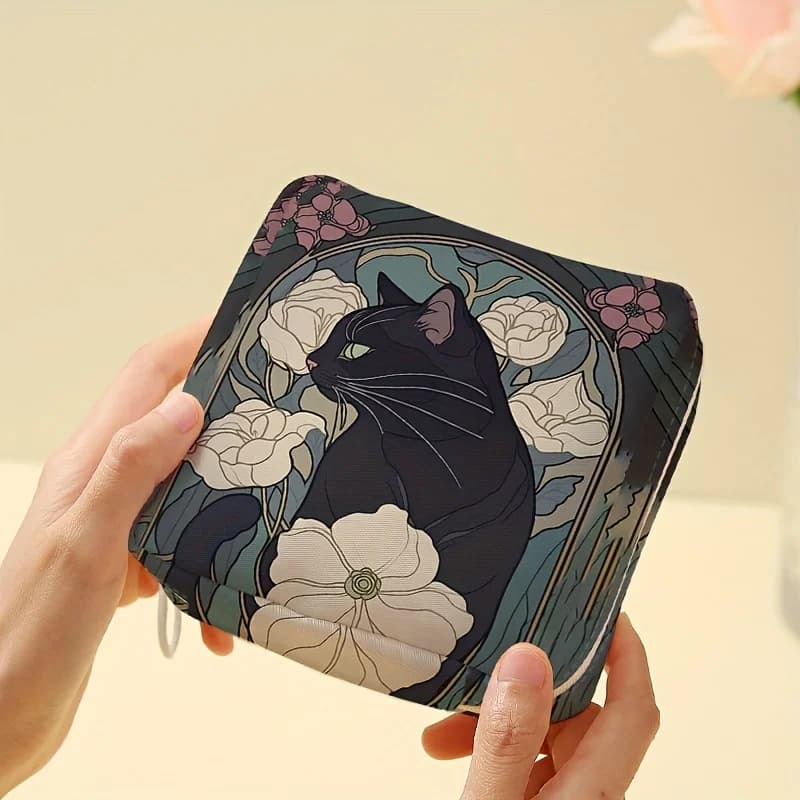 1 pc Cat pattern printed sanitary napkin storage b