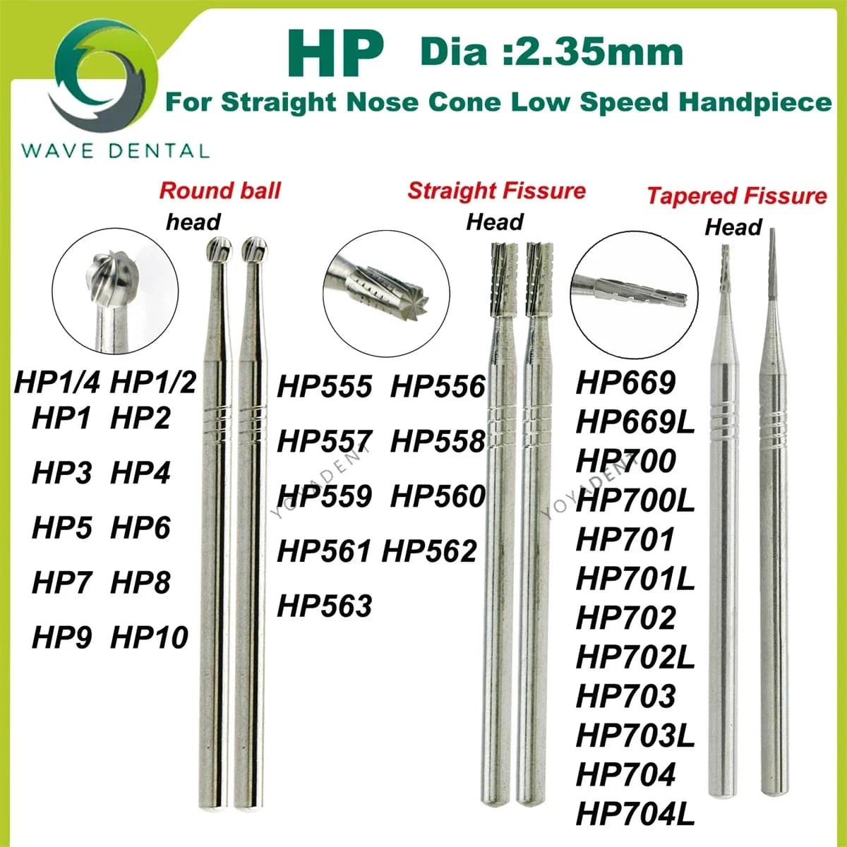 WAVE Dental Tungsten Carbide Burs Dentistry Drills Dental Bur HP Dia 2.35mm For Straight Nose Cone Low Speed Handpiece 5Pcs/Pack