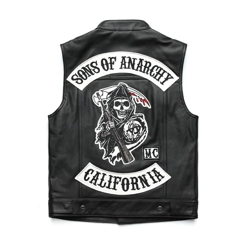 Men Motorcycle Spring Jackets SOA Punk Black Motorbike Gilet Sons of Anarchy Leather Moto Jacket Vest