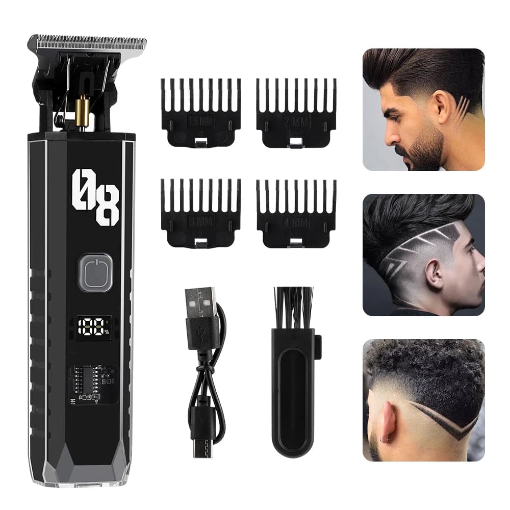 Men's Cordless Hair Clipper Professional Haircut Shaver Beard Trimmer Grooming Kit with LED Display for Precision Hair Cutting