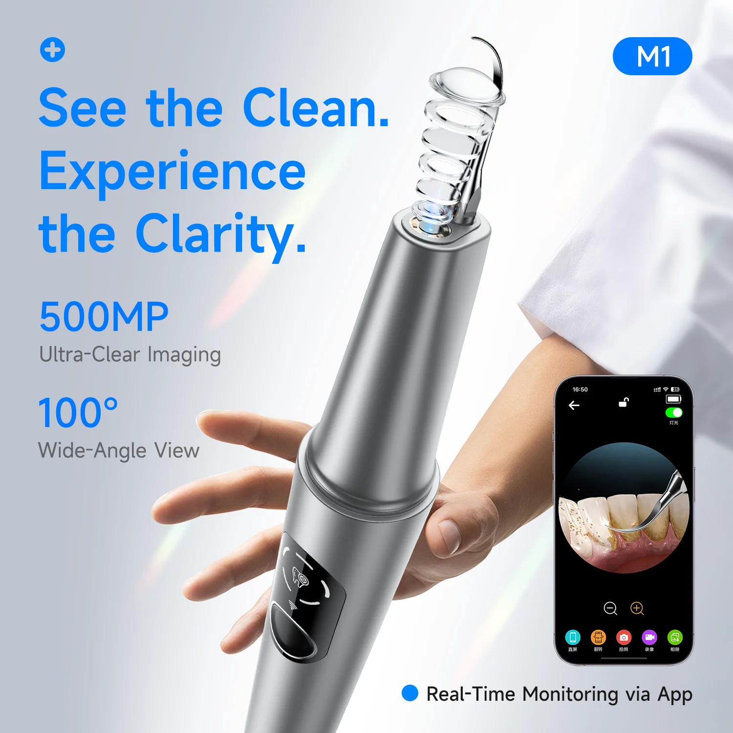 CURVY MOON Visible Electric Ultrasonic Tooth Cleaner with Camera Tartar Remover Tooth Stain Cleaning Tools Teeth Whitening Care