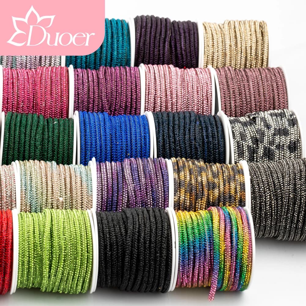 DUOER 3mm 5/10 Yards Glass Rhinestones Rope Tube GlitterDiamond Cord Soft Shoelace Drawstring Trimming For DIY Hoodies Trouser