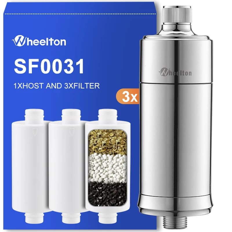 Wheelton Household Shower Water Filter - Filter Water Reduces Chlorine Heavy Metal Sediment Improves Dry Itchy Skin & Hairloss