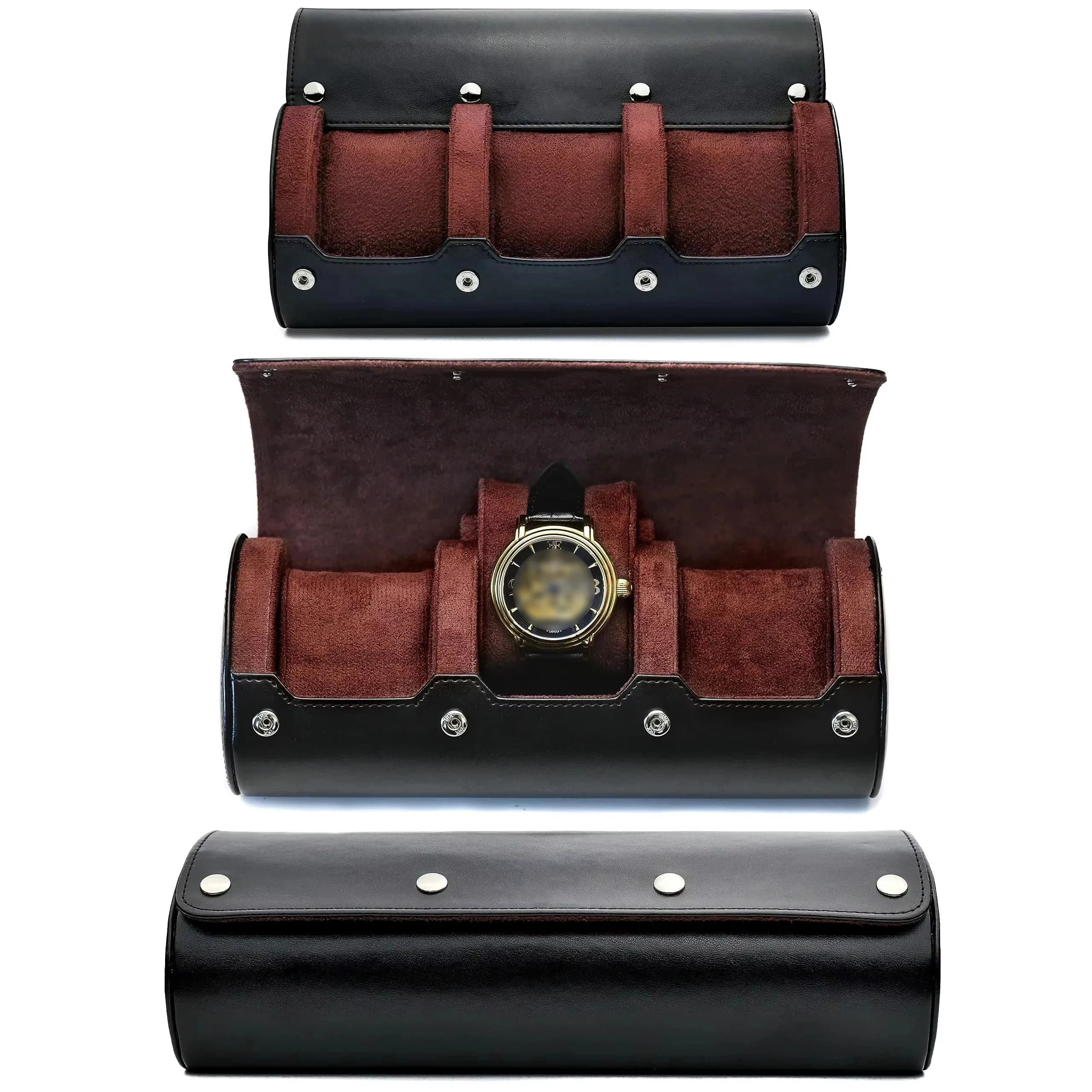 Watch Roll Case Organizer - PU Leather Watch Travel Case for Men and Women - 3 Watch Carrying Case and Display, Watch Organizer