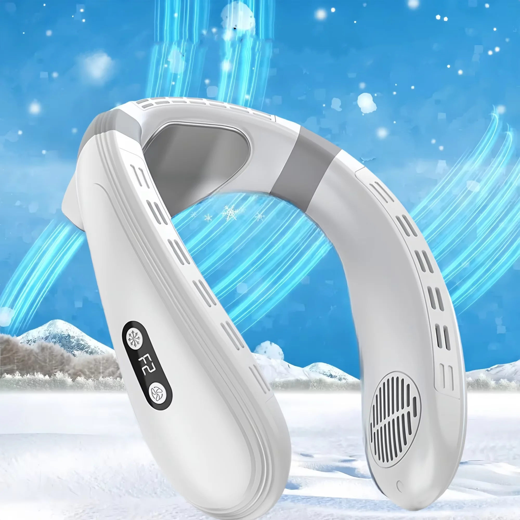 New Portable Neck Fan 5200mAh Neck Air Conditioner Rechargeable Semiconductor Cooling Fan Outdoor Personal Fan Wearable Cooler