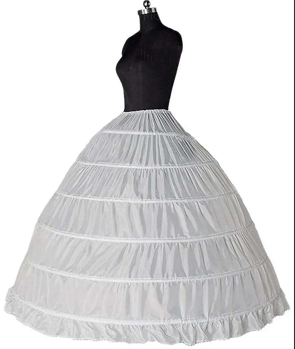 2025 New 6 Hoop Crinoline Black White Long Wedding Petticoat Ball Gown Dress Underskirt Skirt Half Slips Wedding Accessories