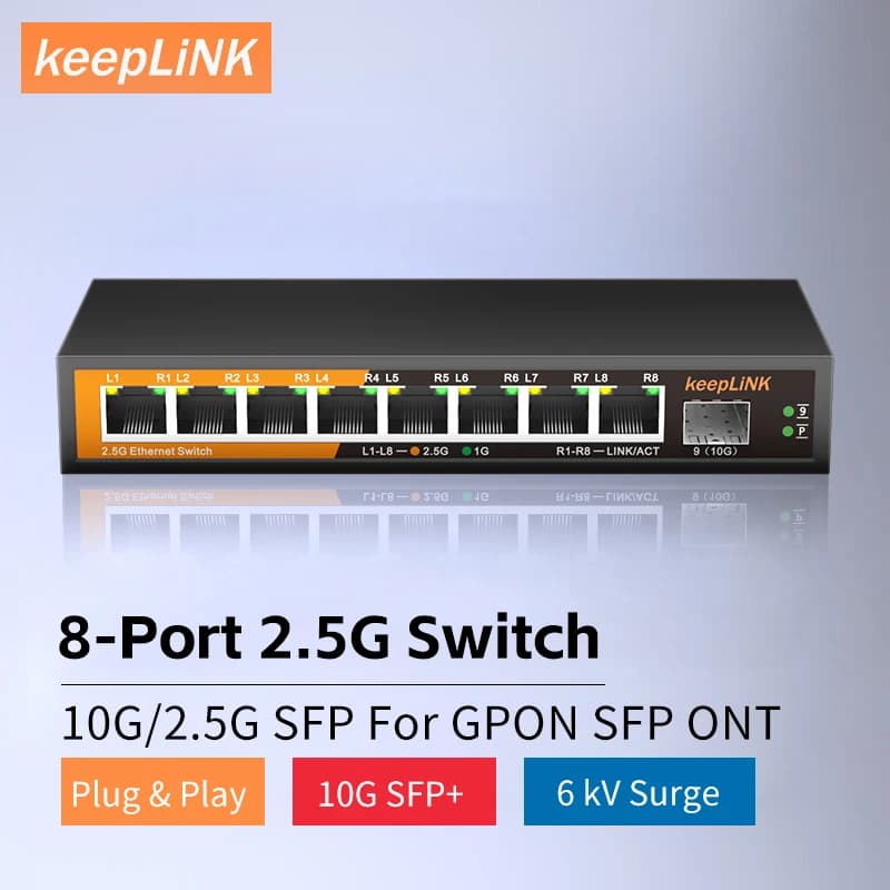 KeepLiNK 8-Port 2.5Gbps Ethernet Network with 1-10Gb SFP+ Unmanaged Plug and Play