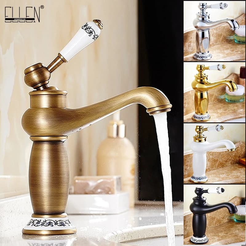 Bathroom Faucet Antique Bronze Finish Brass Basin Sink Solid Brass Faucets Single Handle Water Mixer Taps Bath Crane ELFCT001