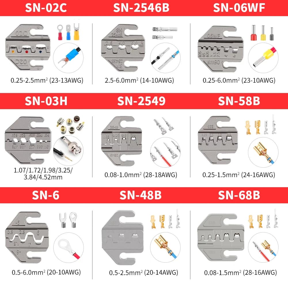 SN Crimping Tool Pliers Crimp Jaw Set,4mm slot jaws,SN-48B/58B/68B/2546B/2549/02C/03H/06WF/-6,used for crimping terminals