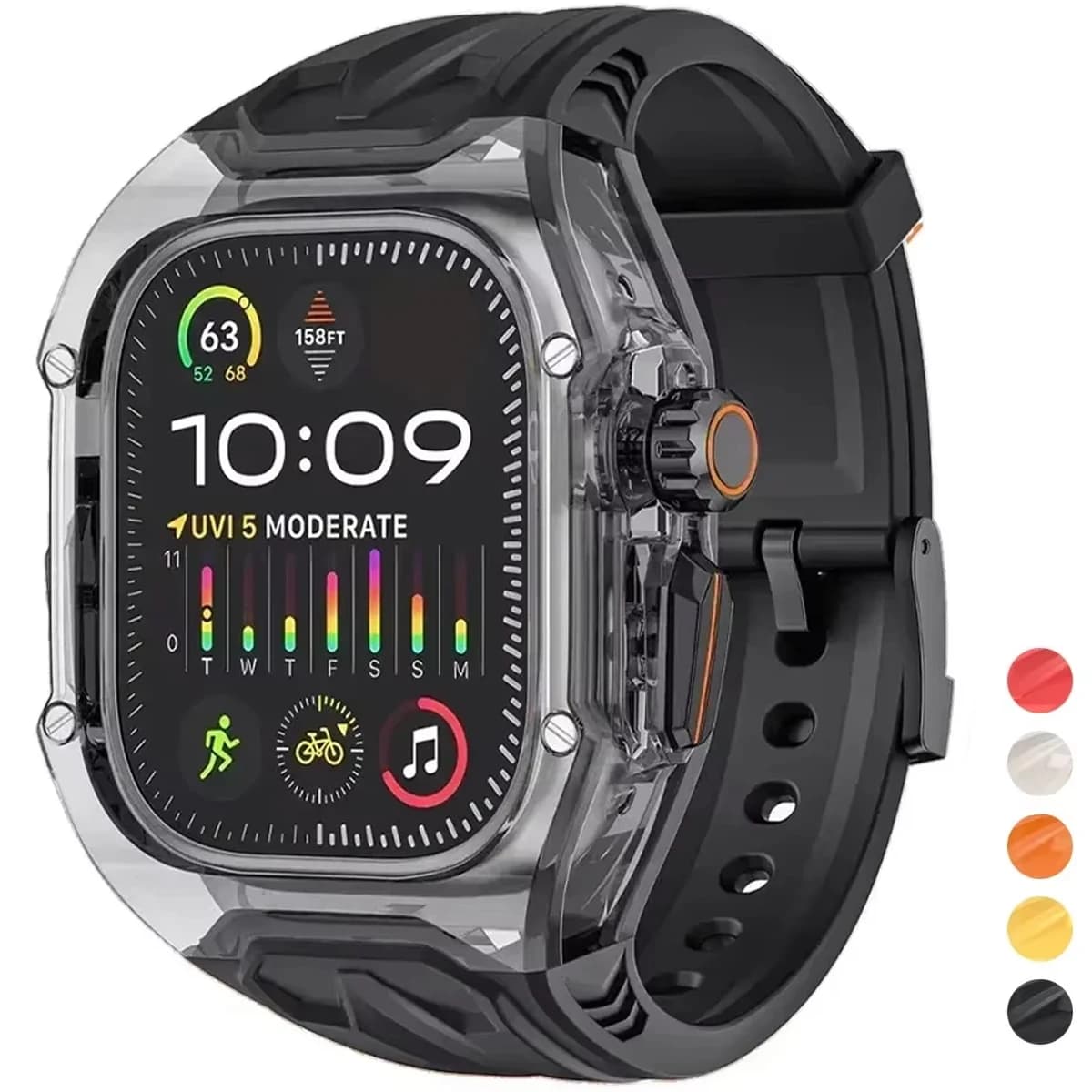 Transparent Modification Kit For Apple Watch 9 8 7 45mm 41mm Strap Case for IWatch Series 44 40mm 6 5 4 SE Rubber Band Refit Mod