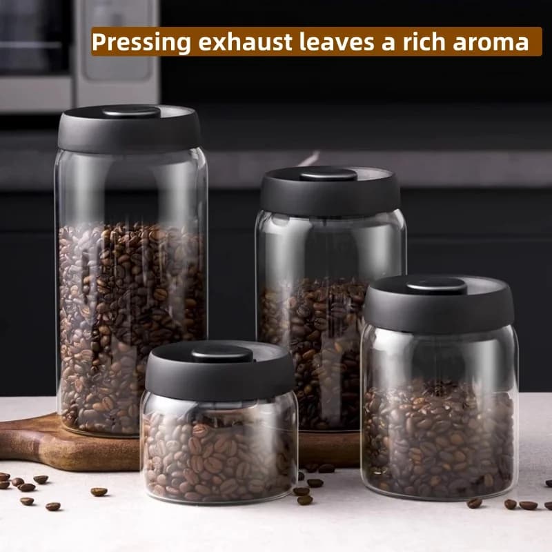 Multi Capacity Black Lid Coffee Pot Manual Vacuum Moisture-proof Storage Pot Kitchen Glass Teapot Coffee Bean Storage Sealed Jar